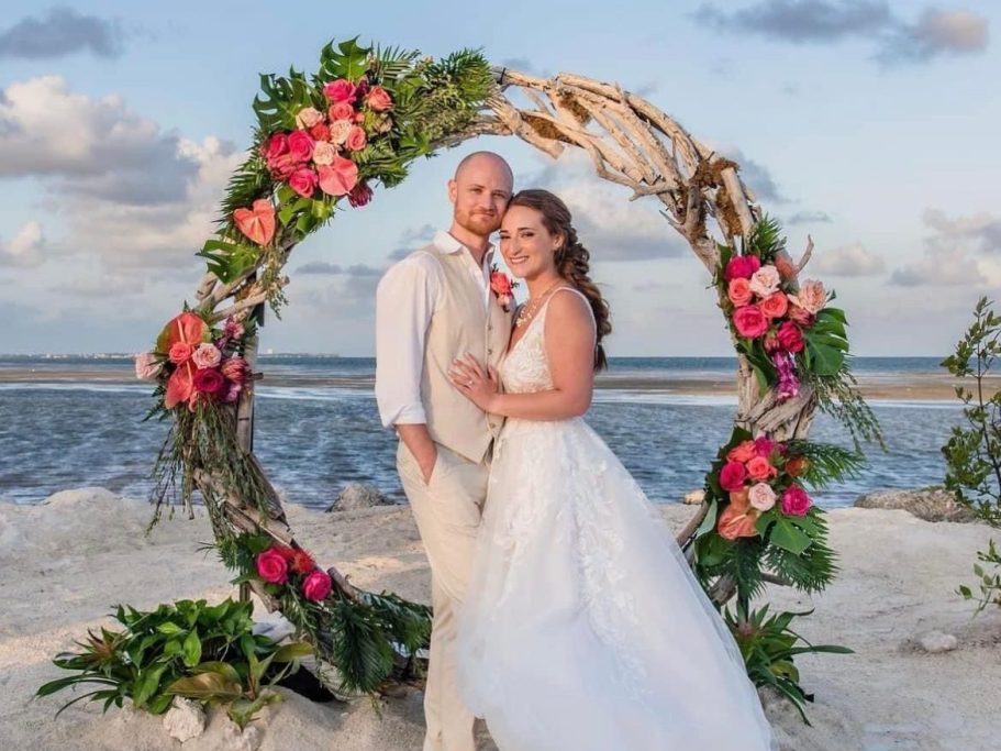 Marathon Beach Front Wedding Bride and Groom celebrating their wedding at a Marathon Beach Front Home
